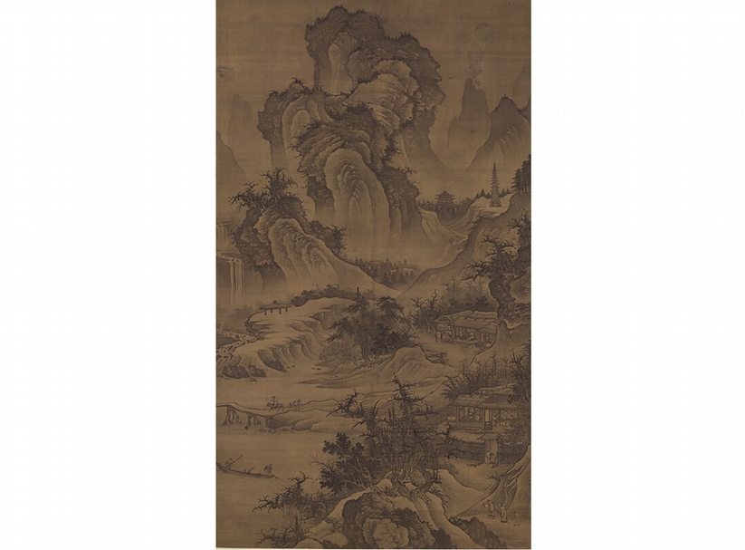 明朝李在繪（舊傳宋郭熙）〈山莊高逸軸〉，絹本設色，故畫000829。台北國立故宮博物院版權所有。