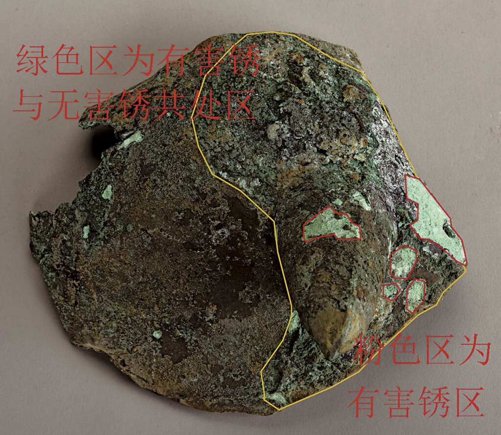 銅鼎底部銅鏽。