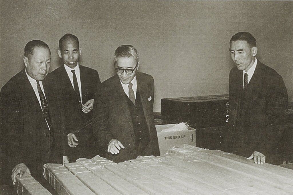 1961年美國「中國古藝術品」巡迴展工作人員，（左起）那志良、李霖燦、莊尚嚴、黎子玉。