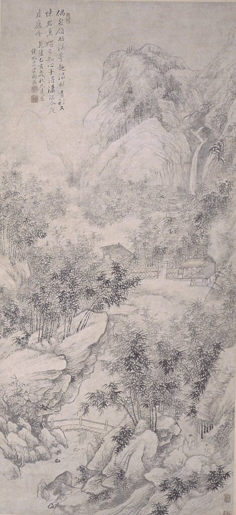 清周顥〈竹林幽居圖軸〉 清乾隆二十年（1755）∣縱265公分、橫90公分∣上海博物館藏