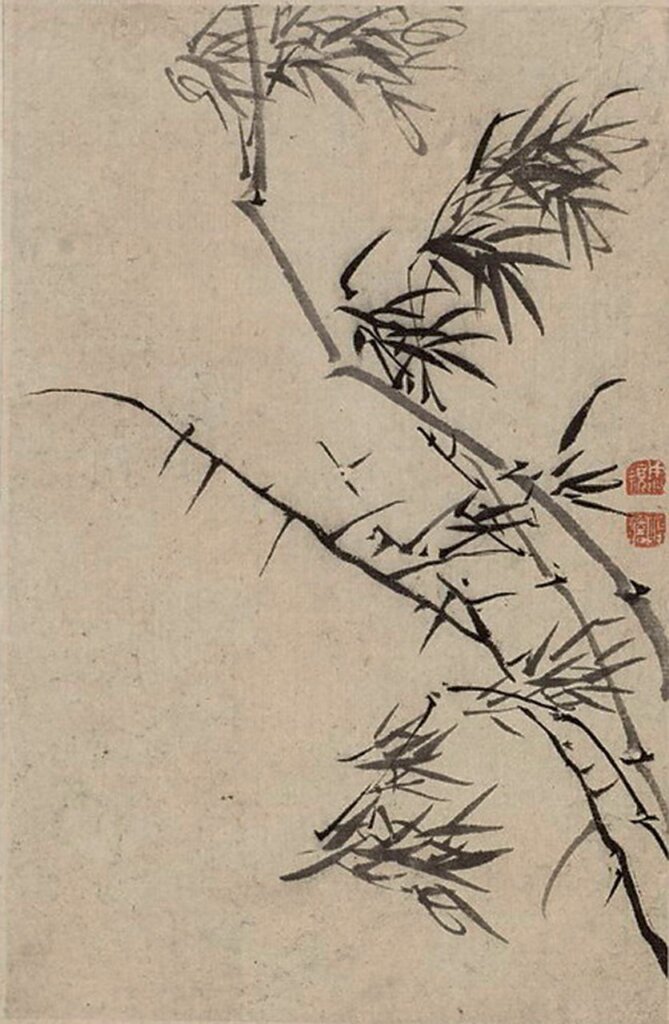 清代周顥〈竹石圖〉冊頁，嘉定博物館藏。