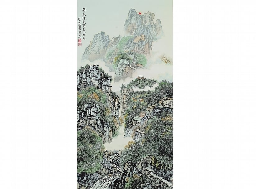 呂佛庭2003年作〈玉山日出〉，136×69公分。圖∣中華文化總會