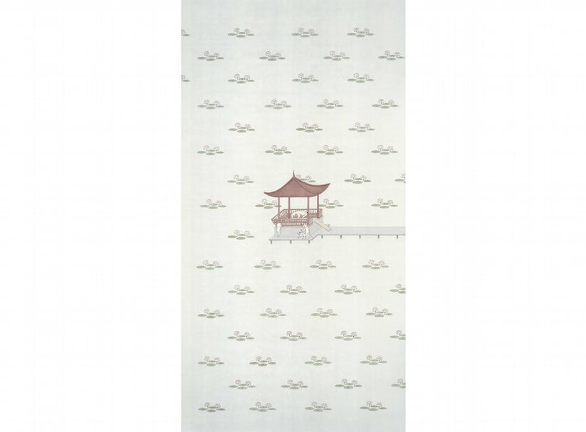 簡翊洪，《夏日清晨的蓮花池畔》，130x68cm，紙本、水墨設色，2016