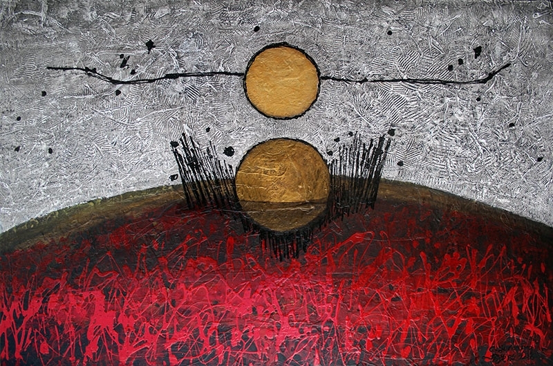張韻明，按觸，145.5x97cm，複合媒材。