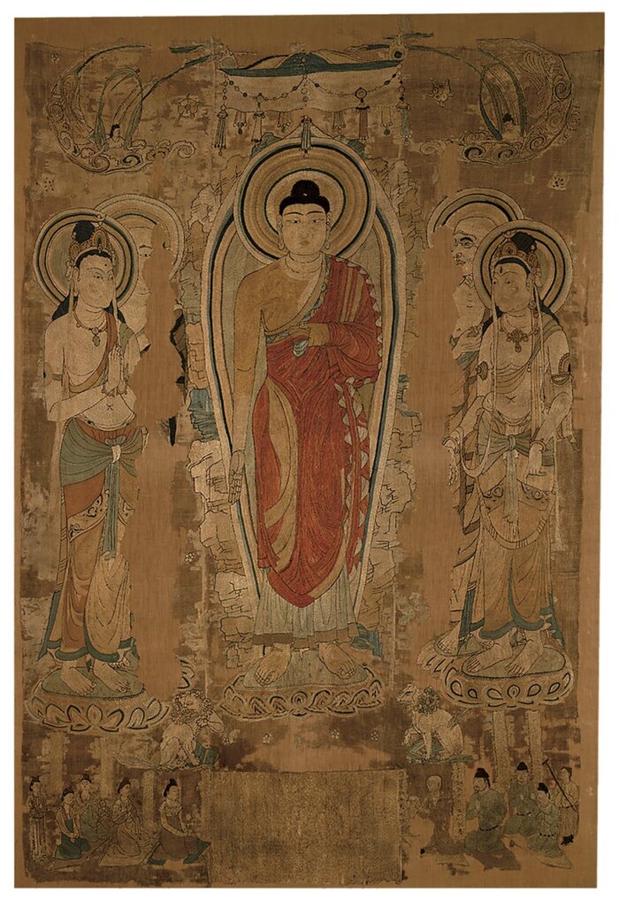 約700年〈靈鷲山釋迦說法圖〉，刺繡。©The Trustees of the British Museum。