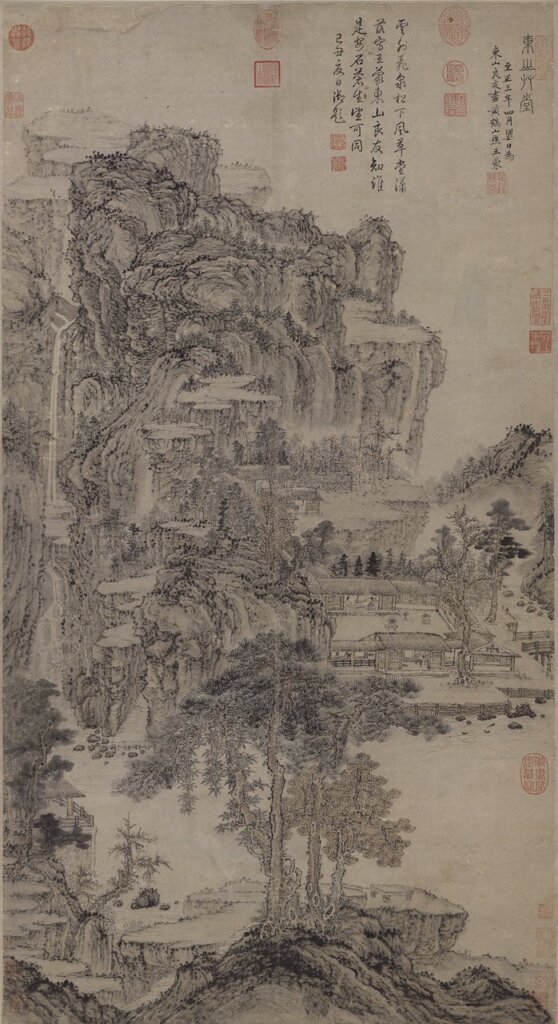 元朝王蒙繪〈東山草堂圖軸〉，紙本水墨淡色，111.8×61公分，故畫000287。台北國立故宮博物院版權所有。