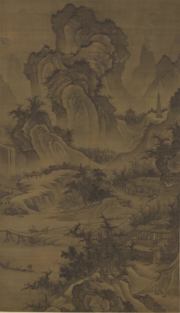 明朝李在繪（舊傳宋郭熙）〈山莊高逸圖軸〉，絹本設色，188.8×109.1公分，故畫000829。台北國立故宮博物院版權所有。