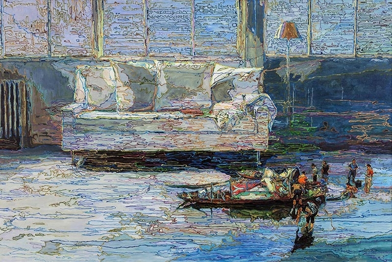 由金，游離思索，130x194cm，布面油畫，2013。