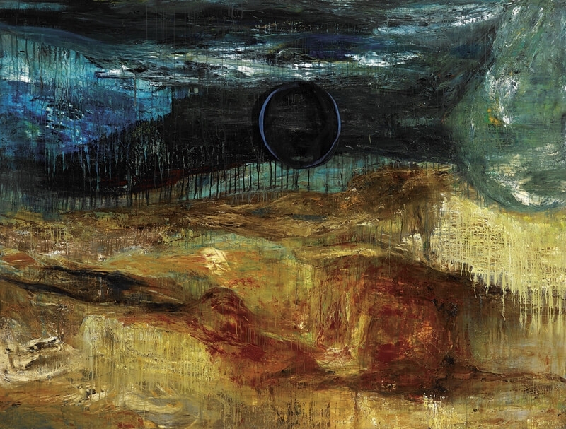 薛保瑕│幽暗大地 壓克力顏料、漁網、畫布 173x229cm 1996 圖│國立台灣美術館