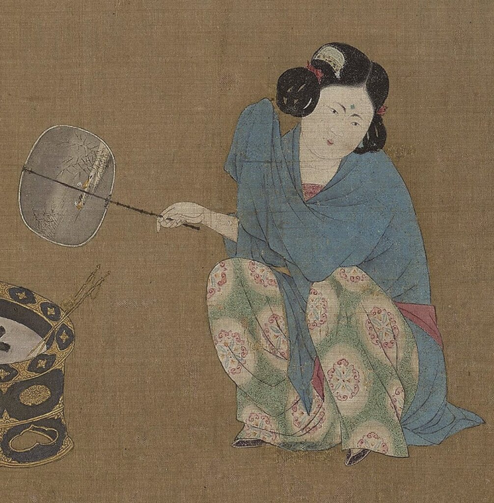 北宋徽宗〈摹張萱搗練圖〉局部，美國波士頓美術館藏。