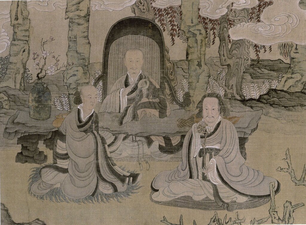 明陳洪綬與陳虞胤、嚴湛合繪〈問道圖卷〉，北京故宮藏。圖為局部。