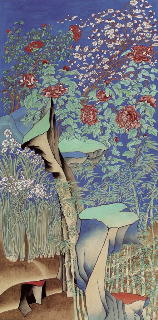 袁旃1996年作〈歲朝圖〉，187×94.2 公分。