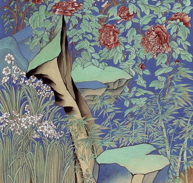 袁旃1996年作〈歲朝圖〉，187×94.2 公分。