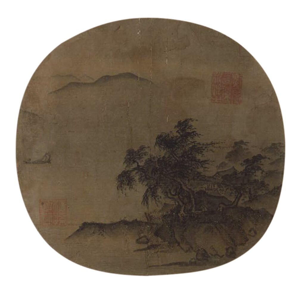 南宋夏珪〈雨江舟行〉紈扇，美國波士頓美術館藏。