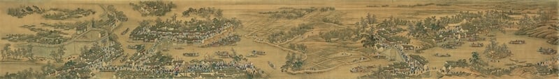 蘇富比「羅伊與瑪麗蓮．派普夫婦珍藏中國繪畫」編號576王翬等〈御製康熙南巡圖第六卷部分：從奔牛鎮經大運河至常州府〉，以954萬6000美元高價售出。圖︱蘇富比