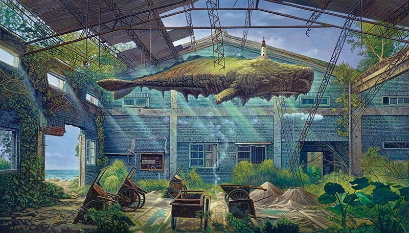 連建興《歸藏之島》．油彩、畫布．132×230．2009。連建興提供。