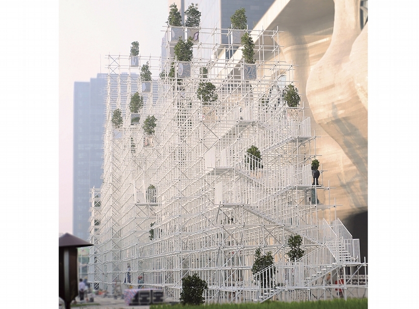 藤本壯介在喜瑪拉雅美術館外搭建的《遠景之丘》。圖｜上海種子．上海喜瑪拉雅美術館
