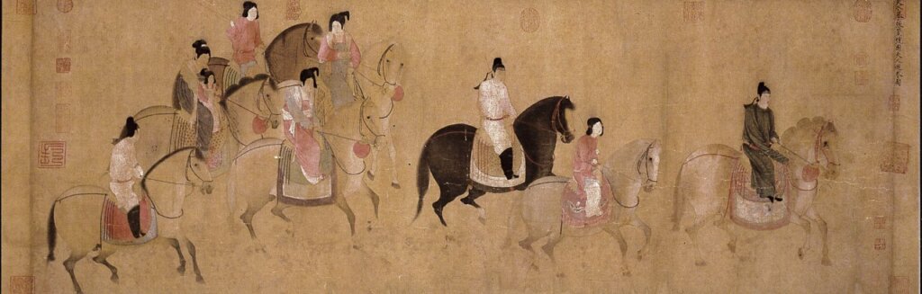 北宋摹唐張萱〈虢國夫人遊春圖〉，遼寧省博物館藏。