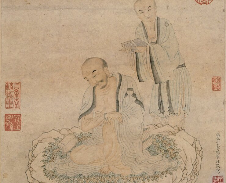 丁雲鵬16世紀晚期至17世紀早期作〈羅漢像〉立軸，設色紙本，曹氏家族收藏。©photo by Michael Tropea。