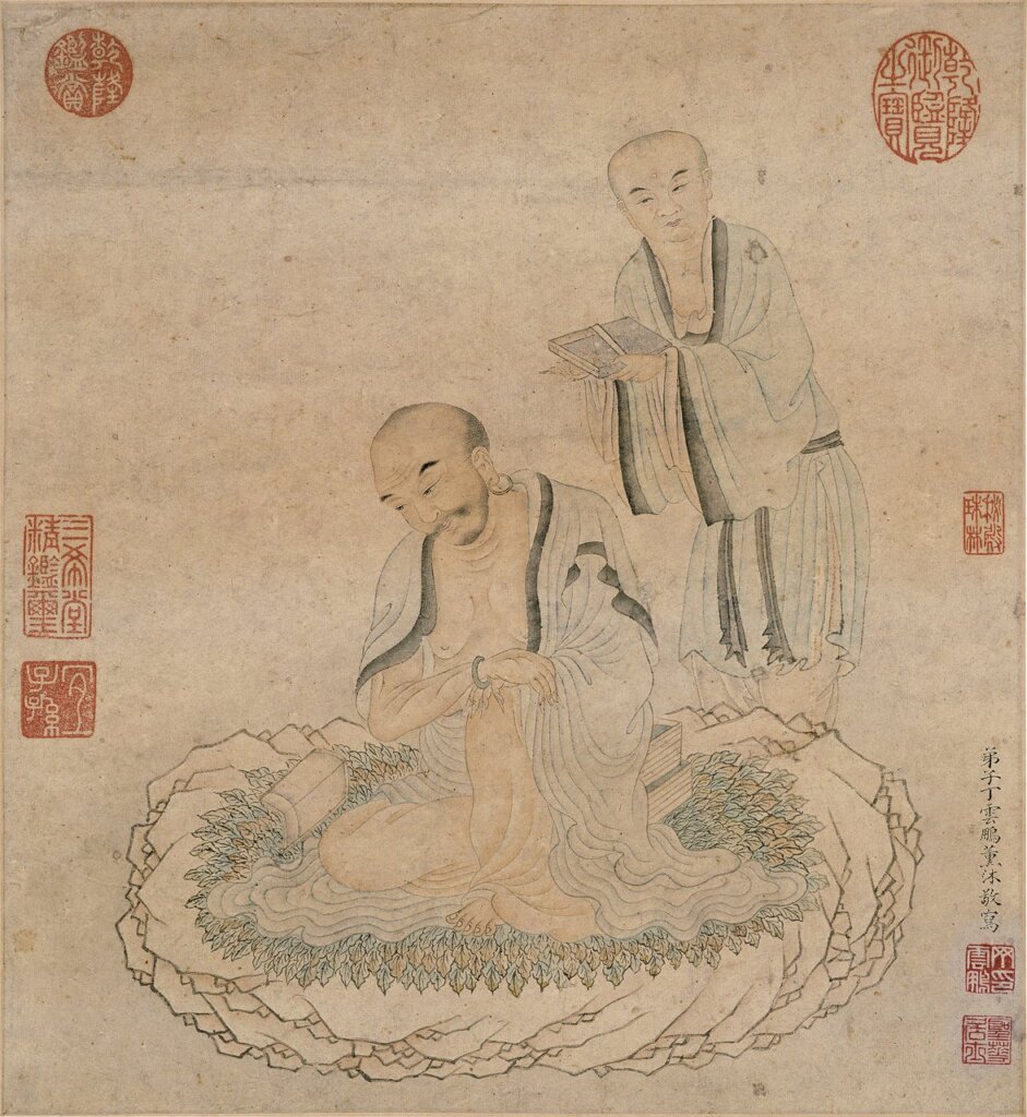 丁雲鵬16世紀晚期至17世紀早期作〈羅漢像〉立軸，設色紙本，曹氏家族收藏。©photo by Michael Tropea。