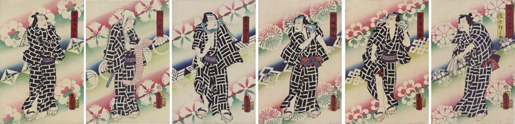 歌川國貞〈訂作的三段漸層〉（1859），Museum of Fine Arts，Boston。William Sturgis Bigelow Collection，11.42194-9。Photographs©Museum of Fine Arts，Boston。圖為局部（左半部）。