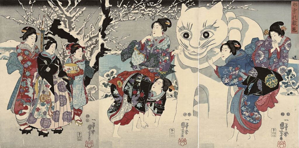 歌川國芳〈初雪戲遊〉（1847～1952），Museum of Fine Arts，Boston。William Sturgis Bigelow Collection，11.16077-9。Photographs©Museum of Fine Arts，Boston。