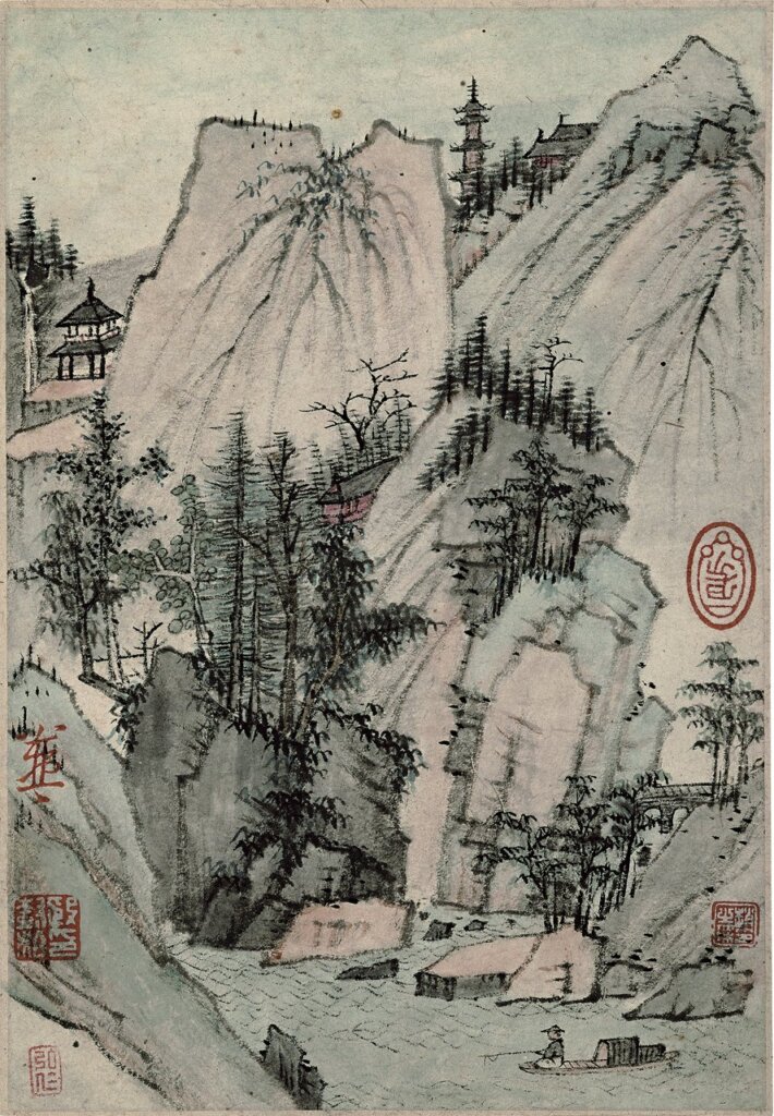 弘仁約1651至1664年作〈書畫冊〉冊頁，設色紙本，曹氏家族收藏。圖為其中一開。©photo by Michael Tropea。