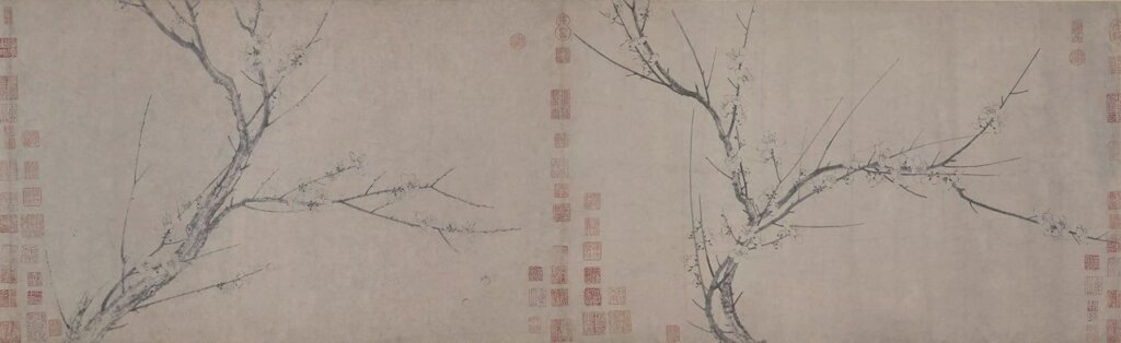 南宋楊無咎〈四梅圖〉局部與元代柯九思題跋，北京故宮藏。