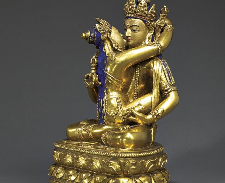 Rossi & Rossi：17世紀末至18世紀初蒙古贊那巴紮爾派〈金剛薩埵與明妃銅鎏金坐像〉，高25公分。