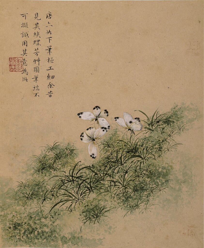 鄒顯吉1669年作〈仿明人花圖〉冊頁，設色紙本，曹氏家族收藏。圖為其中一開。©photo by Michael Tropea。