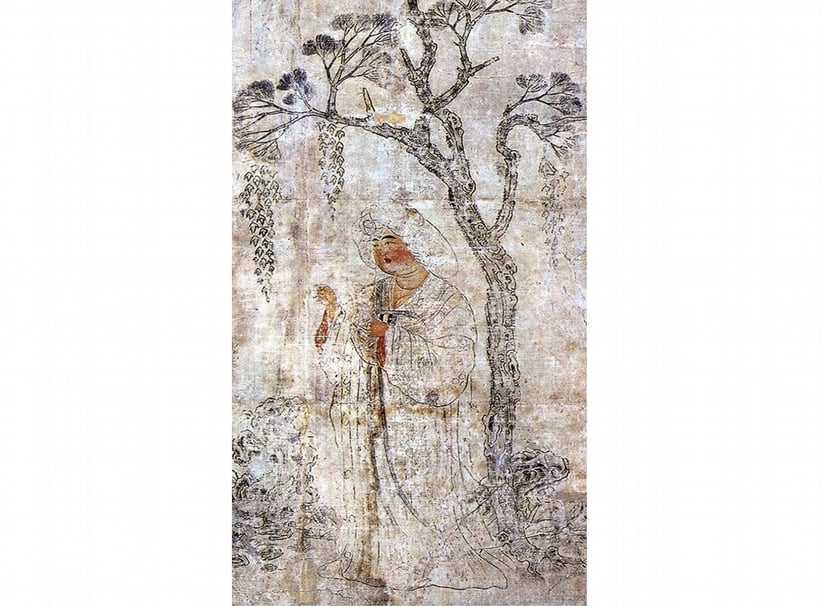 8世紀〈鳥毛立女圖屏風〉，東京國立博物館藏。圖為局部。