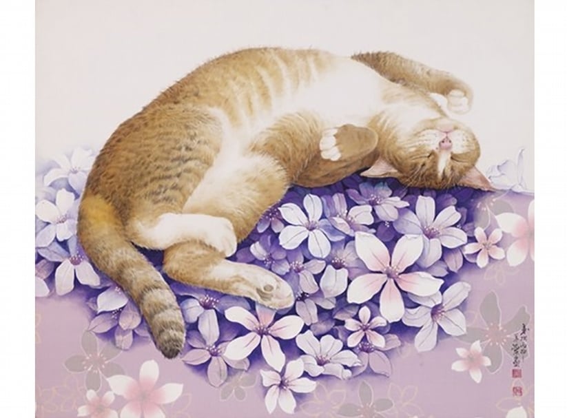 廖美蘭，醉香，膠彩、絹本，45.5x38cm，2016。