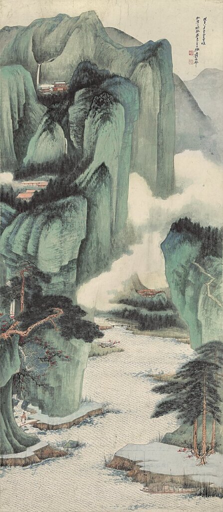 香港蘇富比編號1281張大千1948年作〈秋水春雲〉，成交價3548萬港元。
