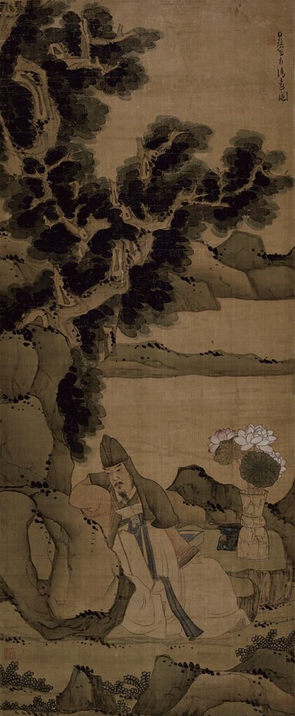 陳洪綬〈綠陰倚石圖〉。