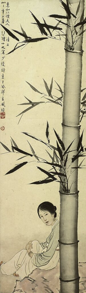 徐悲鴻1944年作〈少陵詩意〉，鏡框設色紙本，100.5×30公分。