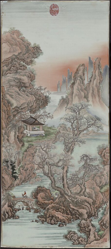 中山樓的鎮館之寶〈四季淺絳瓷版畫〉。圖為其中兩件。圖╱國立臺灣圖書館陽明山中山樓管理所提供。