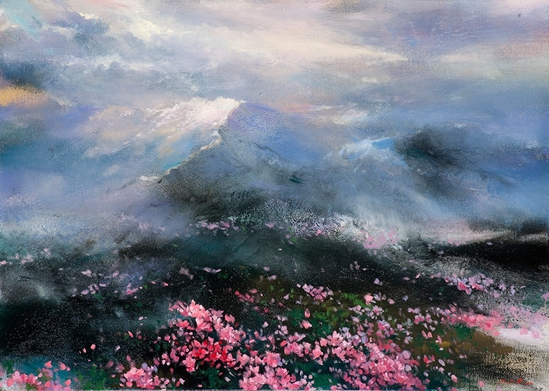 玉山朝陽映春華 65x91cm 2016 油畫