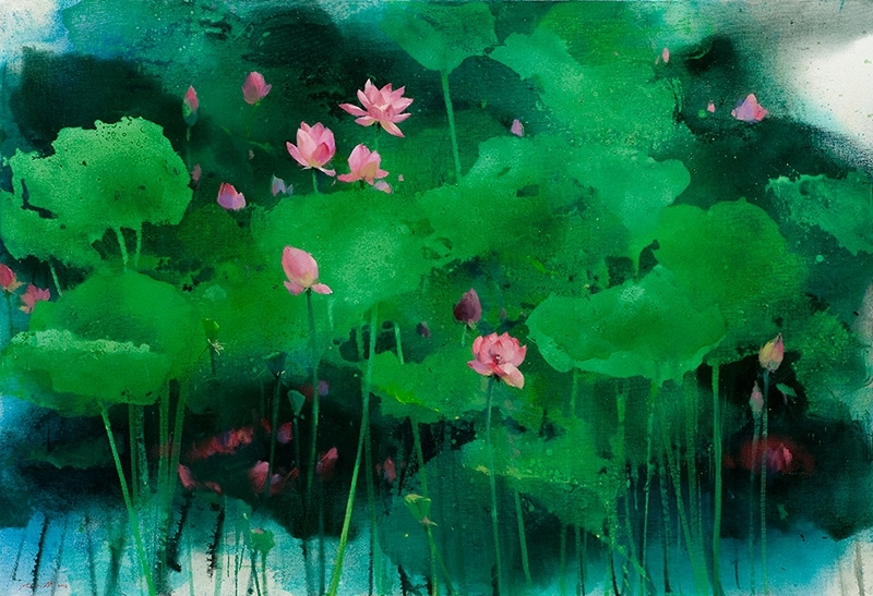 清夏新荷動 89x130cm 2016 油畫