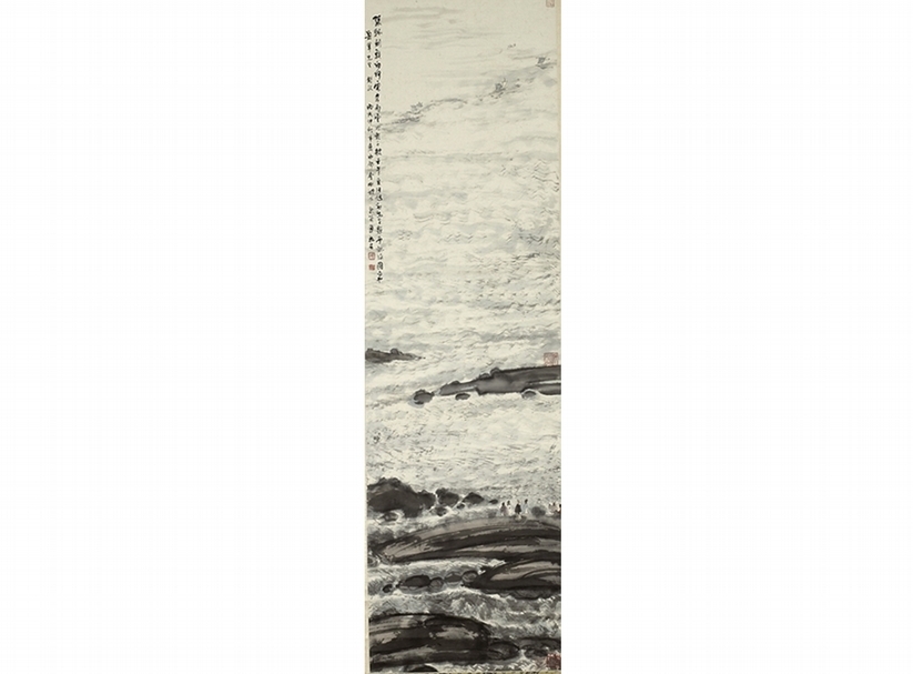 圖9 傅抱石1946年作〈觀海圖〉，143×41公分，鴻禧美術館藏。圖∣鴻禧美術館