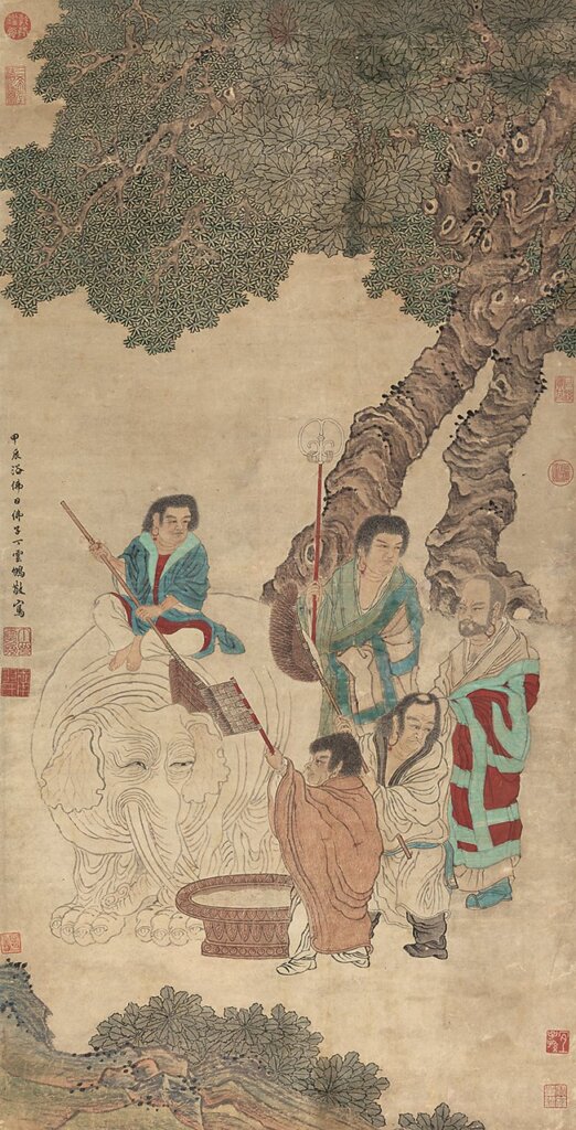 明丁雲鵬〈洗象圖〉 紙本，縱116公分、橫59.3公分
