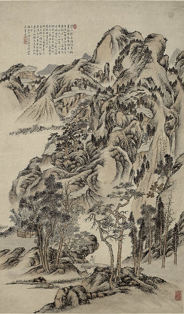方士庶1728年作〈山水圖軸〉，98×57.8公分，鴻禧美術館藏。