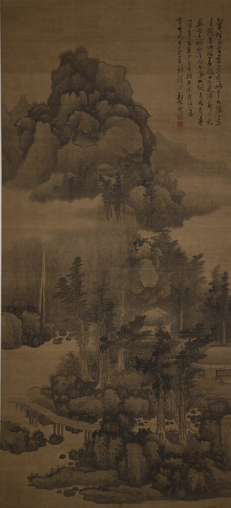 龔賢〈翠嶂飛泉〉，191×89公分，重慶中國三峽博物館藏。