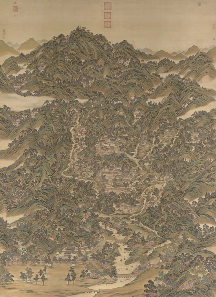 清姚文瀚袁瑛合筆〈盤山圖〉，國立故宮博物院藏。