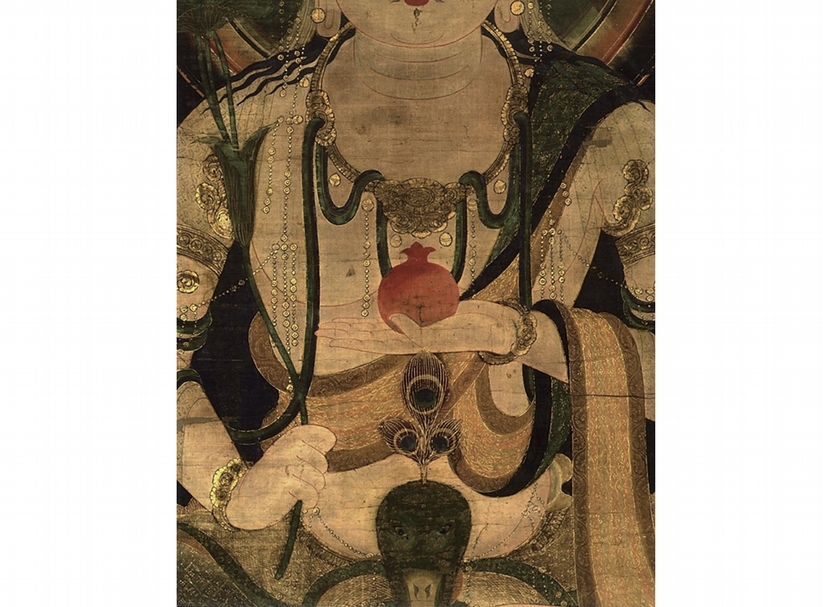 圖5-2 日本平安時代〈孔雀明王像〉局部，東京國立博物館藏。圖╱取自東博官網。