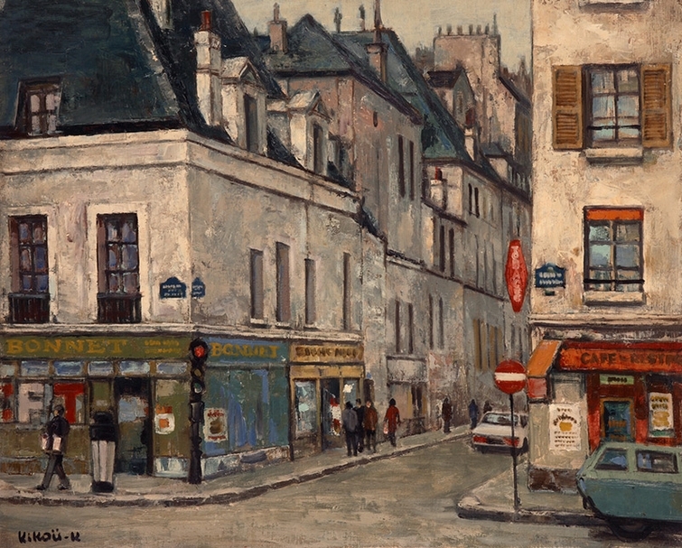 桑田喜好，巴黎街景，1973，油畫，65.5X53cm（圖片引自：呂雲麟紀念美術館收藏。）