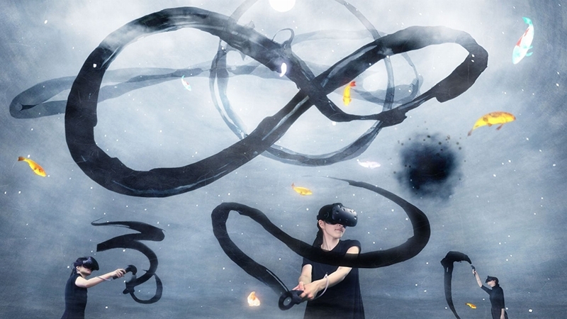《空書相、無限相》結合擴增實境，打造虛擬書法空間。圖｜teamLab
