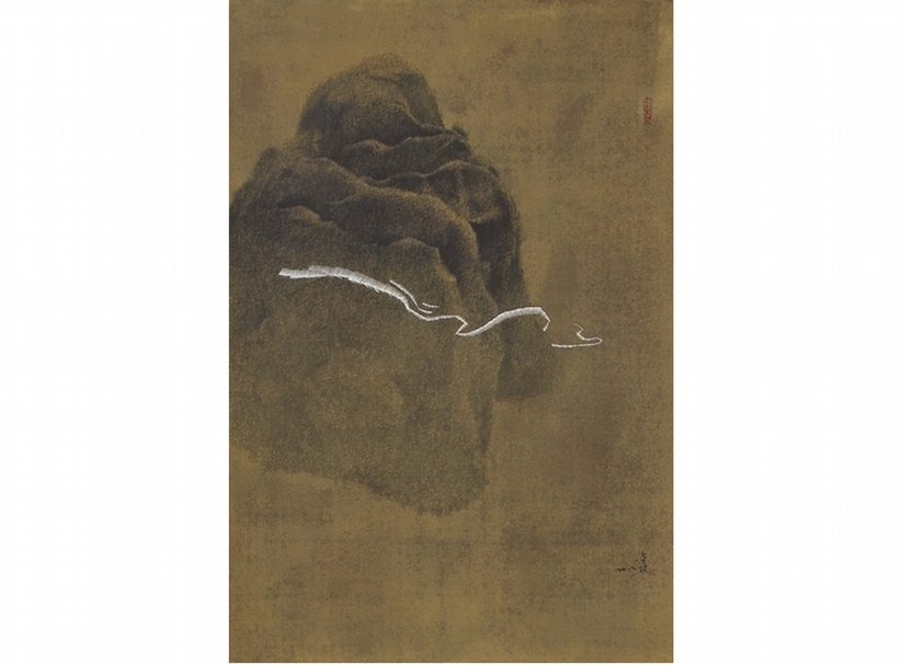 劉金桔《一片雲》．壓克力顏料、墨、色粉、宣紙．122×83 cm．2012。圖｜大象藝術