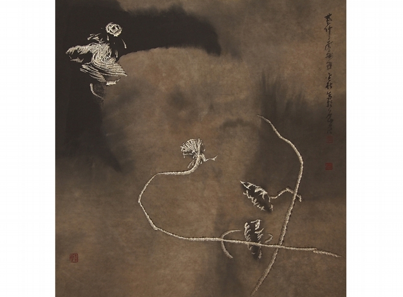 劉金桔《雙影》．壓克力顏料、墨、宣紙．69×68cm．2008。圖｜大象藝術