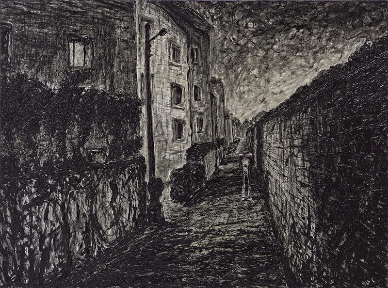 石晉華《86巷口》．油彩、錫管、畫布．97×130.5×6 cm．2016。圖／安卓藝術