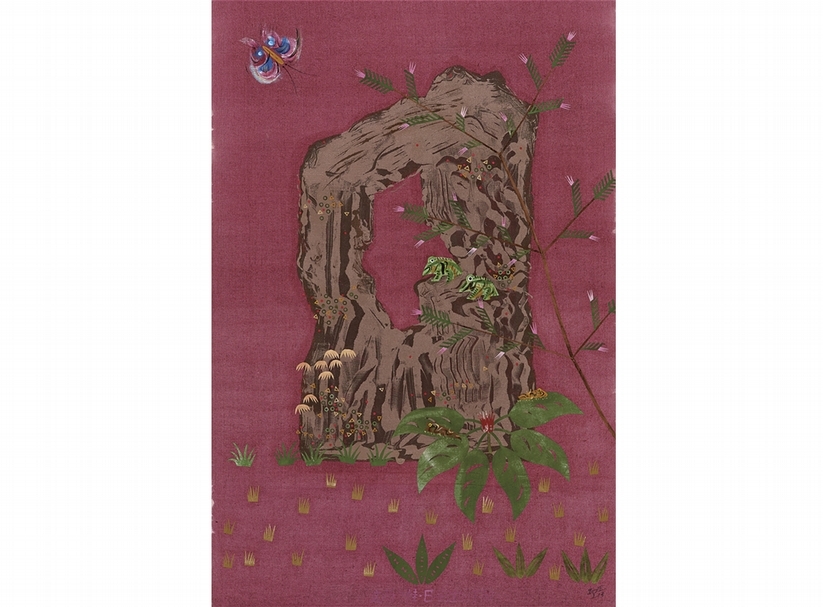 夏陽《這兩個蛙日子過的不賴！》．丙烯、剪貼、布．135×90 cm．2013。圖／大未來林舍畫廊